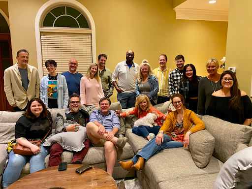 Kevin hosting the VO PEEPS house party. Featuring industry professionals Beatrice Ryan, Troy Holdin, Heather Bell, George Washington, Jessica Holtan, Matt Bitting, Allison Graber, Bobbi Maxwell, Lacey Deline, Dave Hoffman, Anne Ghrist, and Christi Bowen. Special shout out to VO pup Ariel and others!